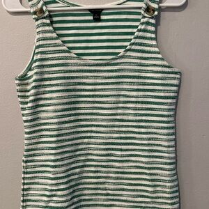 Ann Taylor Green and White Ribbed Tank Top